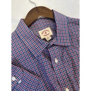 Brooks Brothers Red Fleece Shirt Red Plaid Button Down Cotton Long Sleeve Men XL